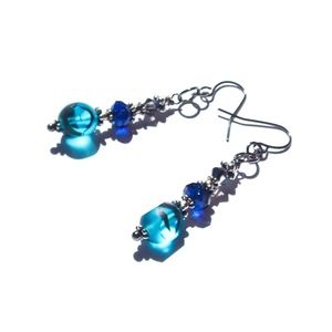 Boho Bling Earrings Aqua Night Sky Festival Summer